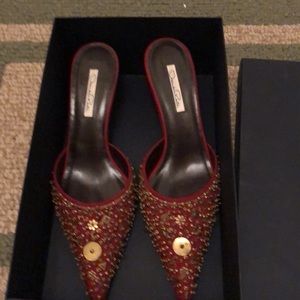Oscar de la Renta red Bejeweled Mule Size 91/2